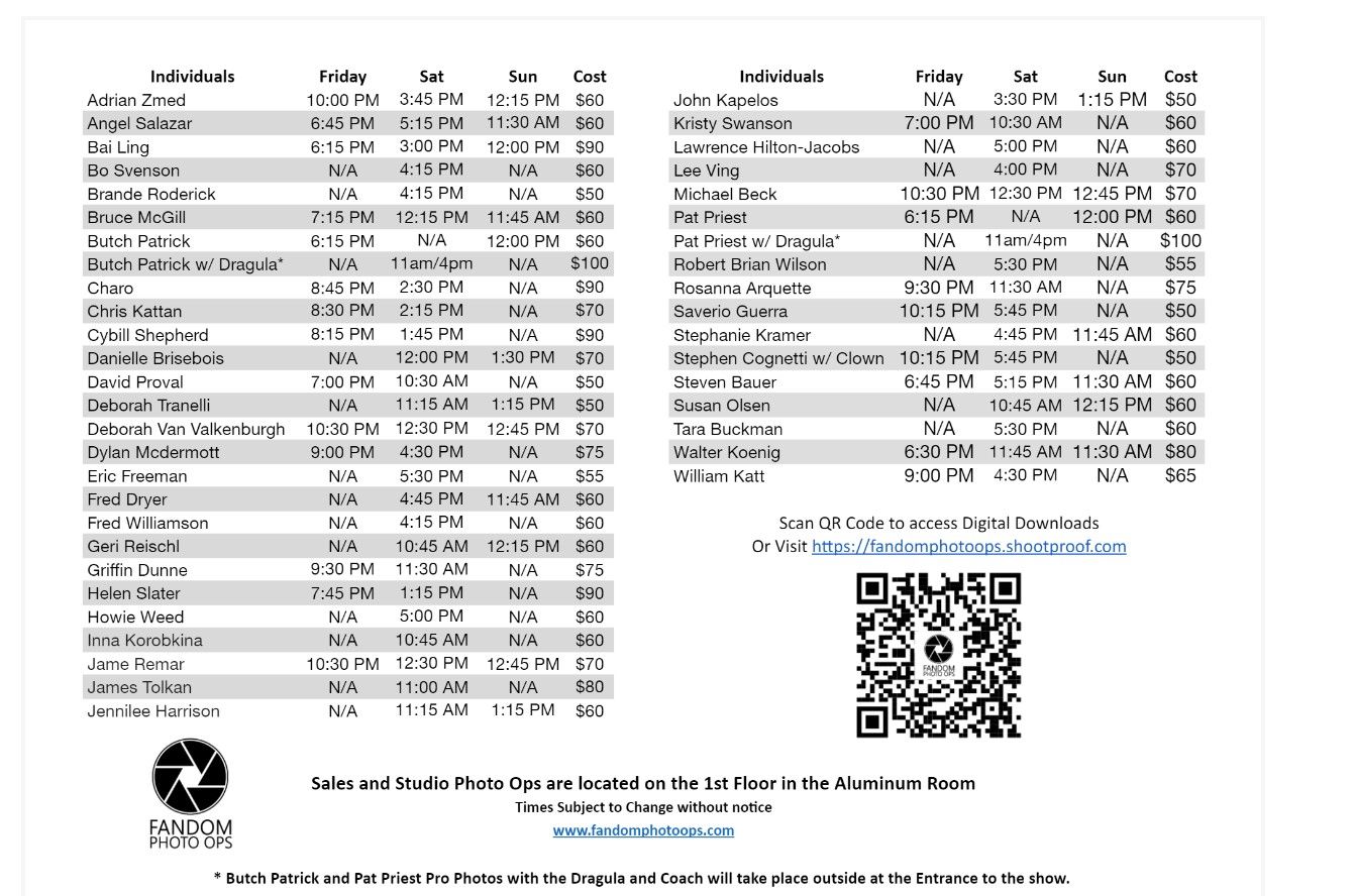 Chiller Theatre Photo Shoot Schedule